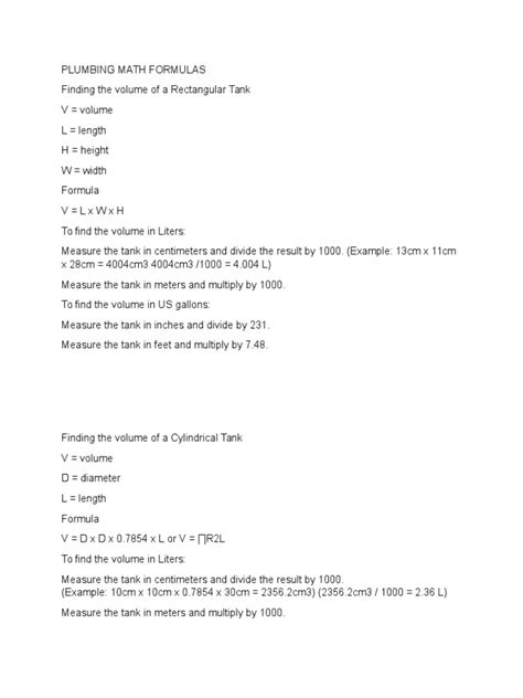 Plumbing Math Formulas