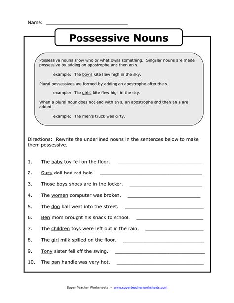 Plural Nouns And Possession Worksheets K5 Learning Possessive Nouns 3rd Grade - Possessive Nouns 3rd Grade