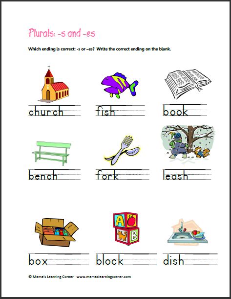 Plurals Choose S Or Es Mamas Learning Corner Kindergarten Plural - Kindergarten Plural