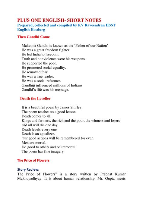 Plus One English Notes