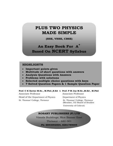 Plus Two Physics How Was The Physics Question Senior Kg Question Paper - Senior Kg Question Paper