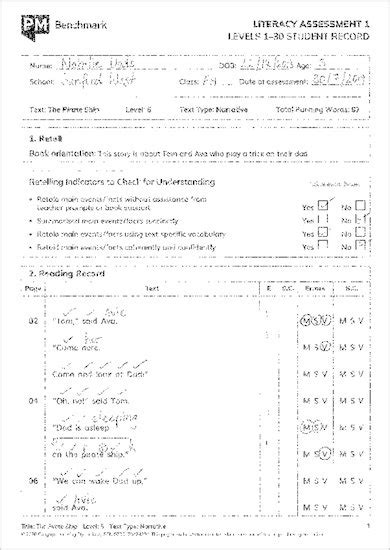pm benchmark assessment record sheet