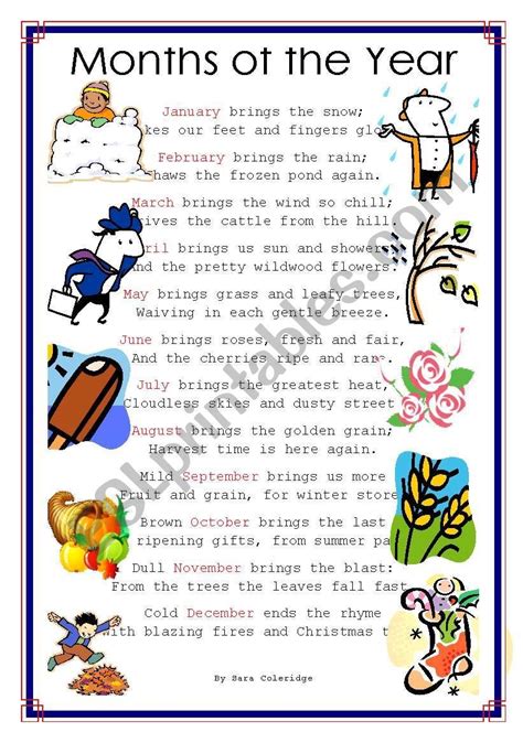 Poem About The Months Of The Year Seasons Months Of The Year Poem Printable - Months Of The Year Poem Printable