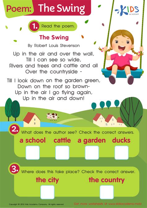 Poem The Swing Worksheet For Kids Kids Academy Swing Kids Worksheet - Swing Kids Worksheet