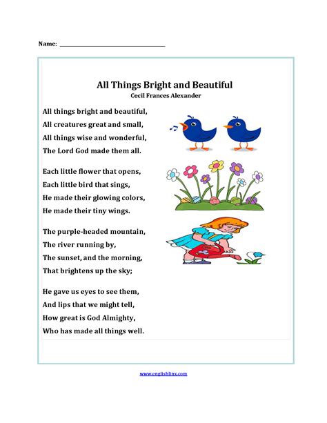 Poem Worksheets 4th Grade   Poetry - Poem Worksheets 4th Grade