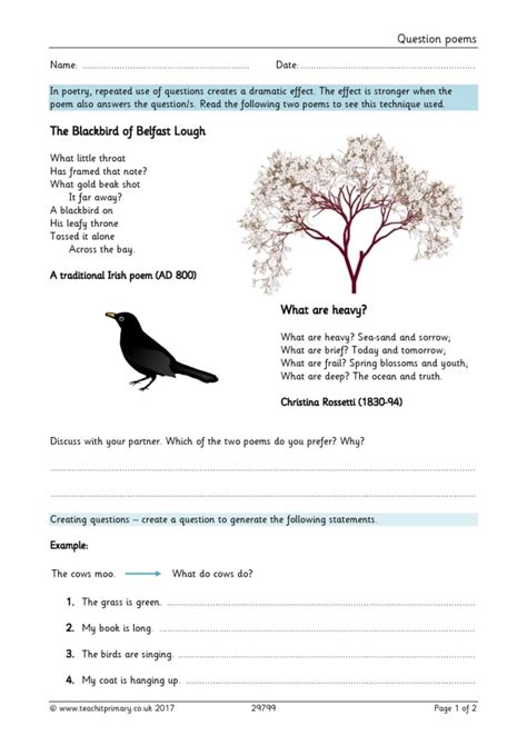 Read Online Poems With Questions And Answers Worksheets 