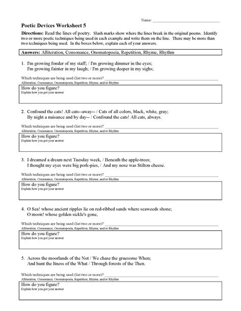 Poetic Devices 4th Grade Ela Worksheets And Answer Poetic Devices Worksheet 2 Answer Key - Poetic Devices Worksheet 2 Answer Key