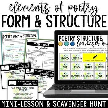 Poetry Structure Mini Lesson Presentation Worksheets Scavenger Hunt Poetry Scavenger Hunt Worksheet - Poetry Scavenger Hunt Worksheet