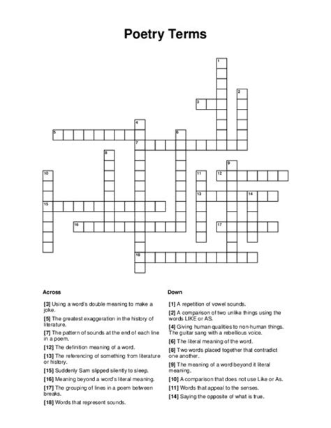  Poetry Terms Crossword Puzzle Answer Key - Poetry Terms Crossword Puzzle Answer Key