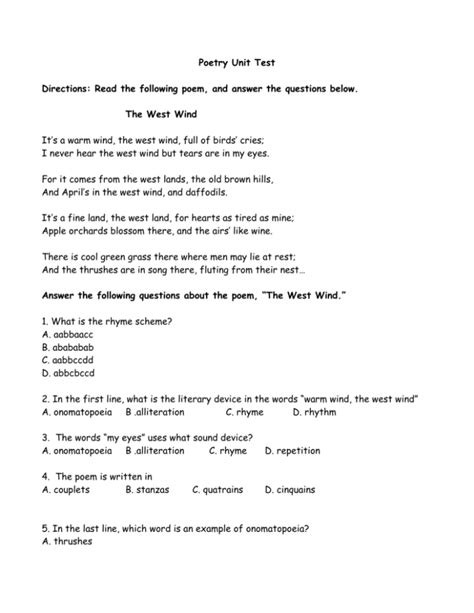 Poetry Unit Test With