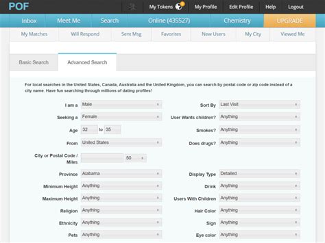 pof dating basic search