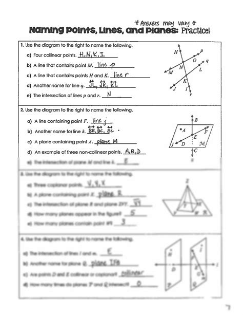 points lines and planes answer key