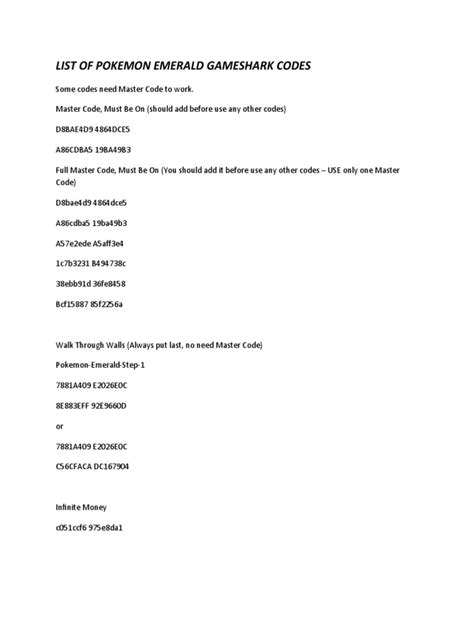 Pokemon Emerald Gameshark Codes