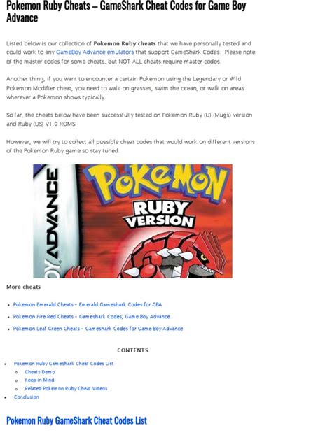 Pokemon Ruby All Cheats