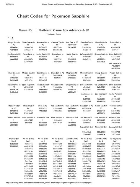 Pokemon Sapphire Cheat Codes