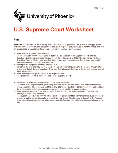 Pol115 V4 Wk3 U S Supreme Court Worksheet Supreme Court Case Worksheet - Supreme Court Case Worksheet