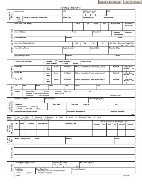 police arrest sheet template