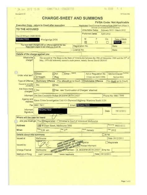 Police Charge Sheet Template