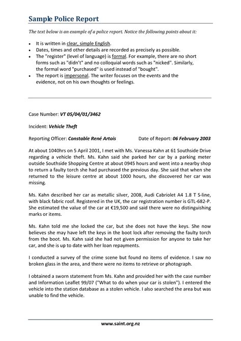 Police Narrative Example