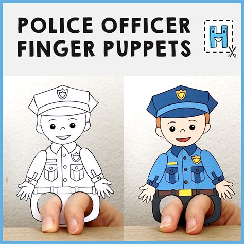 Police Officer Finger Puppet Printable Career Day Coloring Police Officer Printable Craft - Police Officer Printable Craft