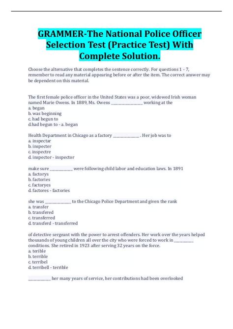 Police Written Test Sample