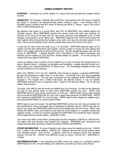 Read Online Police Report Example Robbery 
