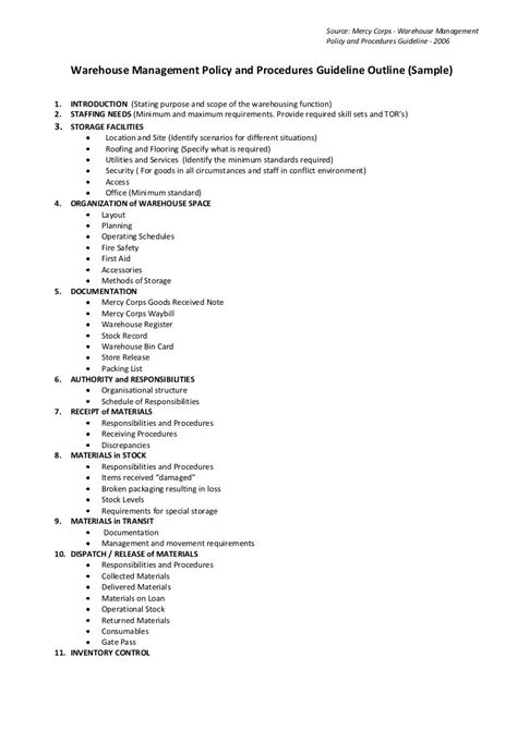 Policy Procedures Warehouse And Distribution Procedures