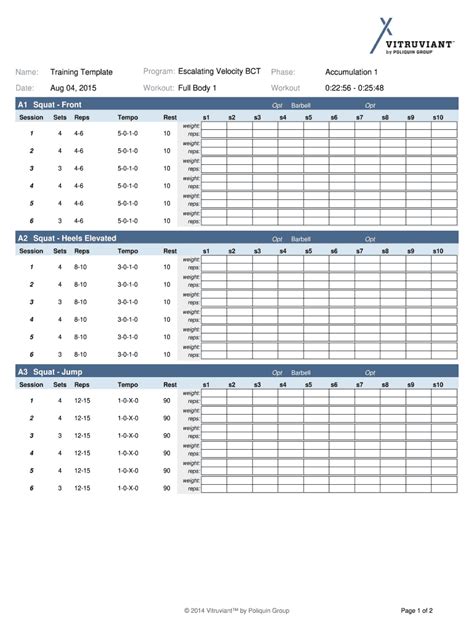 Poliquin Workout Template 52 Weeks