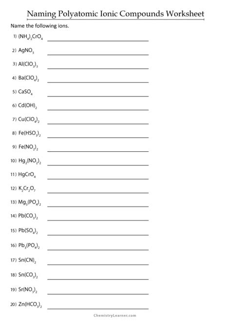 polyatomic ion worksheet analy high school