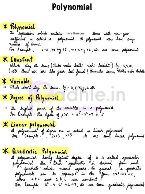 Polynomial Class 10 Notes
