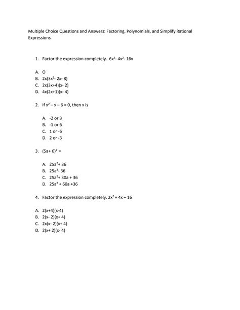 Polynomial Multiple Choice Test