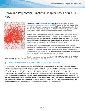 Read Online Polynomial Functions Chapter Test Form A 