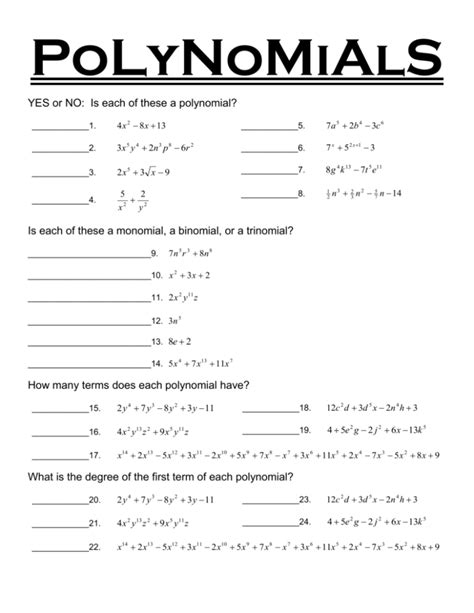 Polynomials Worksheets Download Free Polynomials Worksheet Pdfs Cuemath Algebra Polynomials Worksheet - Algebra Polynomials Worksheet