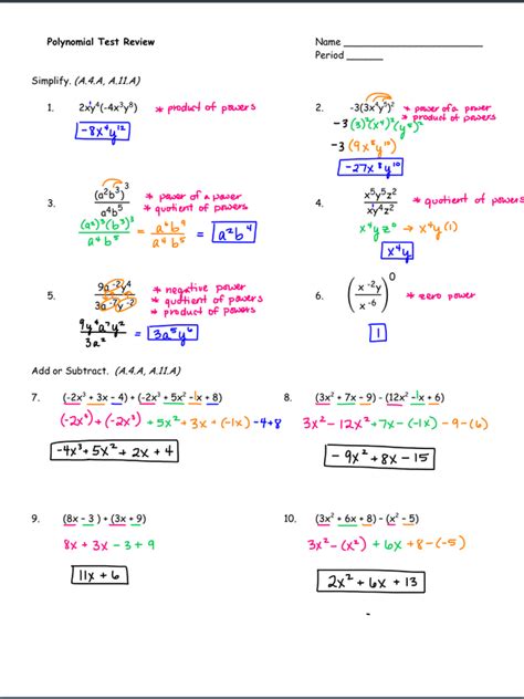 Read Polynomials Day 1 Assignment Answers 