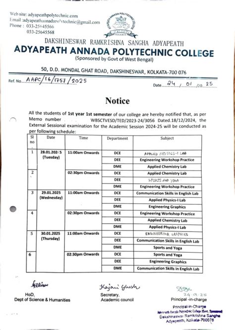Polytechnic 1st Sem Examination Time Table