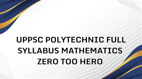 Polytechnic Mathematics Full Syllabus