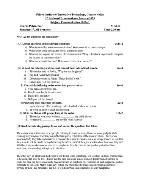 Polytechnic Sample Paper 1st Semester G Scheme