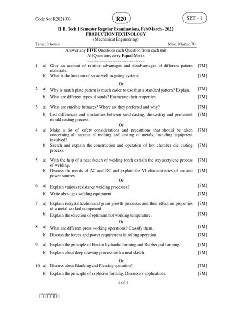 Read Polytechnic 4Th Semester Production Technology Question Papers 