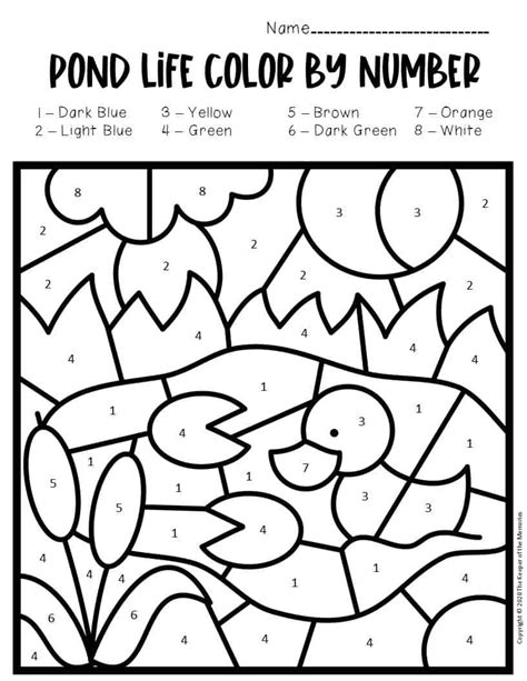 Pond Life Worksheet   Color By Number Pond Preschool Worksheets The Keeper - Pond Life Worksheet
