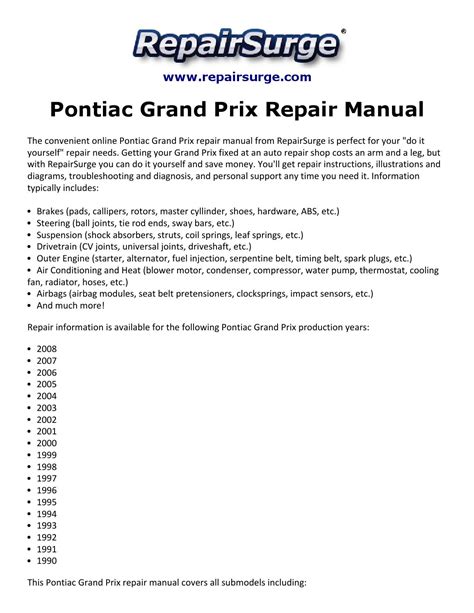 Read Online Pontiac Grand Prix Repair Manual Download 