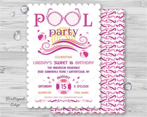 Pool Party Invitations Sweet Sixteen
