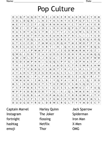 Pop Culture Word Search Pop Culture Crossword Puzzles Printable - Pop Culture Crossword Puzzles Printable