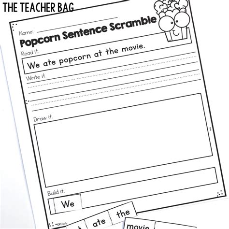 Popcorn Sentence Scramble The Teacher Bag Scrambled Sentences For Kindergarten - Scrambled Sentences For Kindergarten