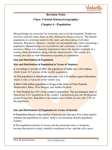 Population Class 9th Notes