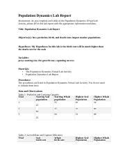 Population Dynamics Lab Activity
