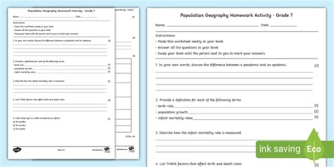 Population Geography Homework Activity Grade 7 Twinkl 7th Grade Geography Worksheet - 7th Grade Geography Worksheet