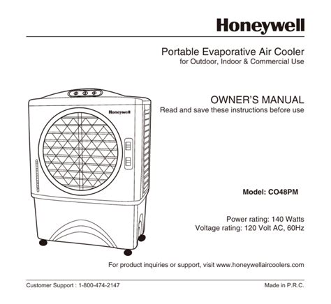 Read Portable Evaporative Air Cooler Owners Manual 