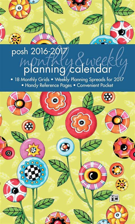 Posh Button Flowers 2016 2017 Monthly Weekly Planning Calendar