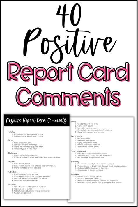 Positive Report Card Comments For Elementary Students
