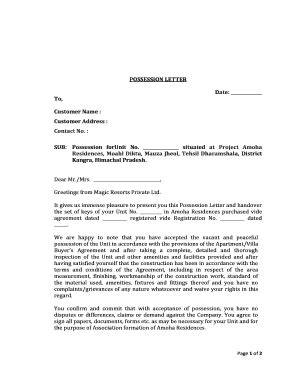possession letter from builder pdf